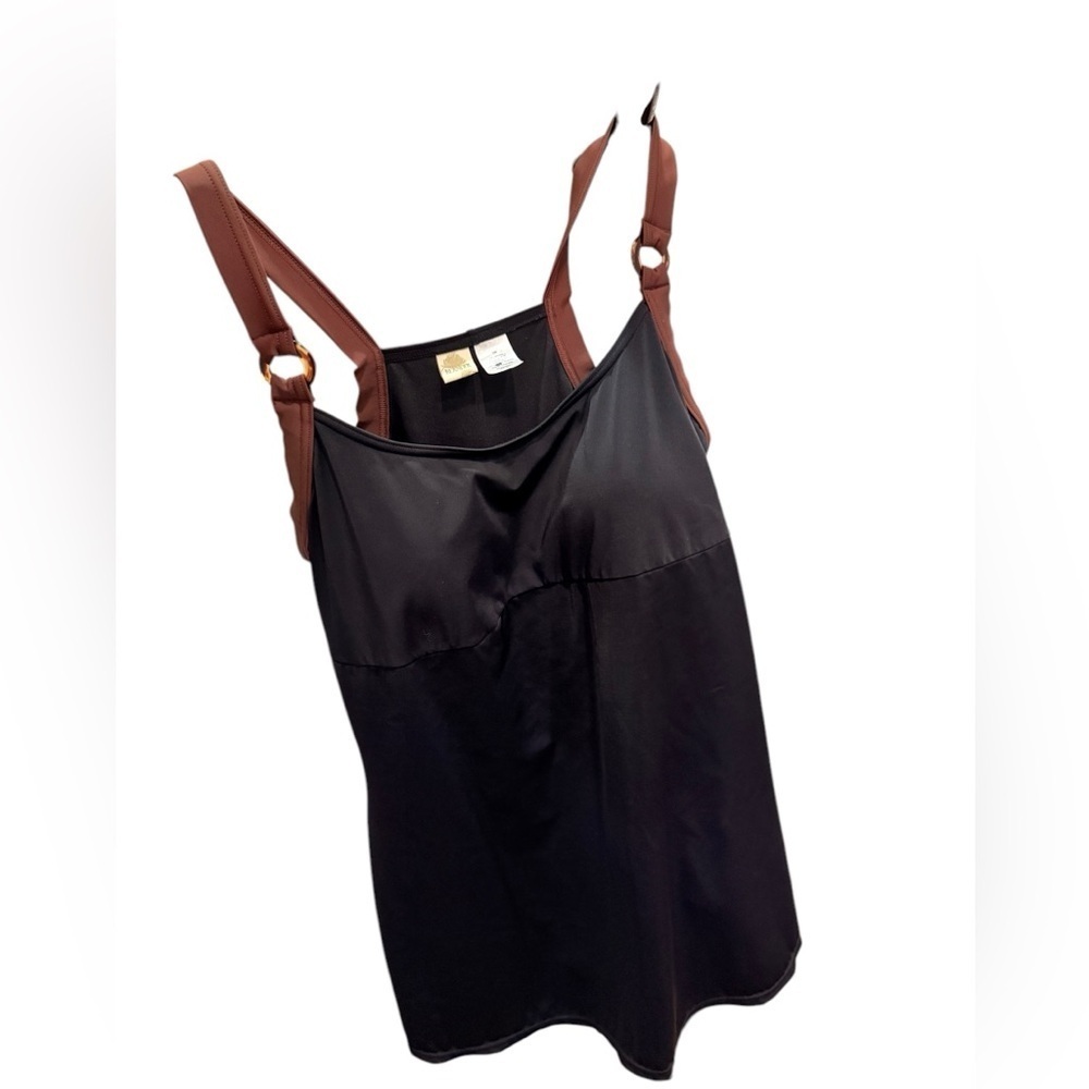 ISLANDER Women's Swimsuit Solid Black Brown Straps Slimming Plus Size 18W - Picture 2 of 12